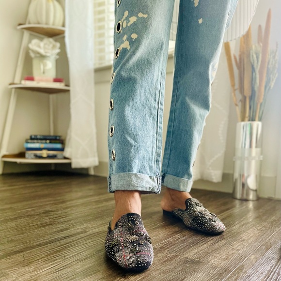 Embellished Gray Mules Loafers Size 9 - Picture 6 of 6